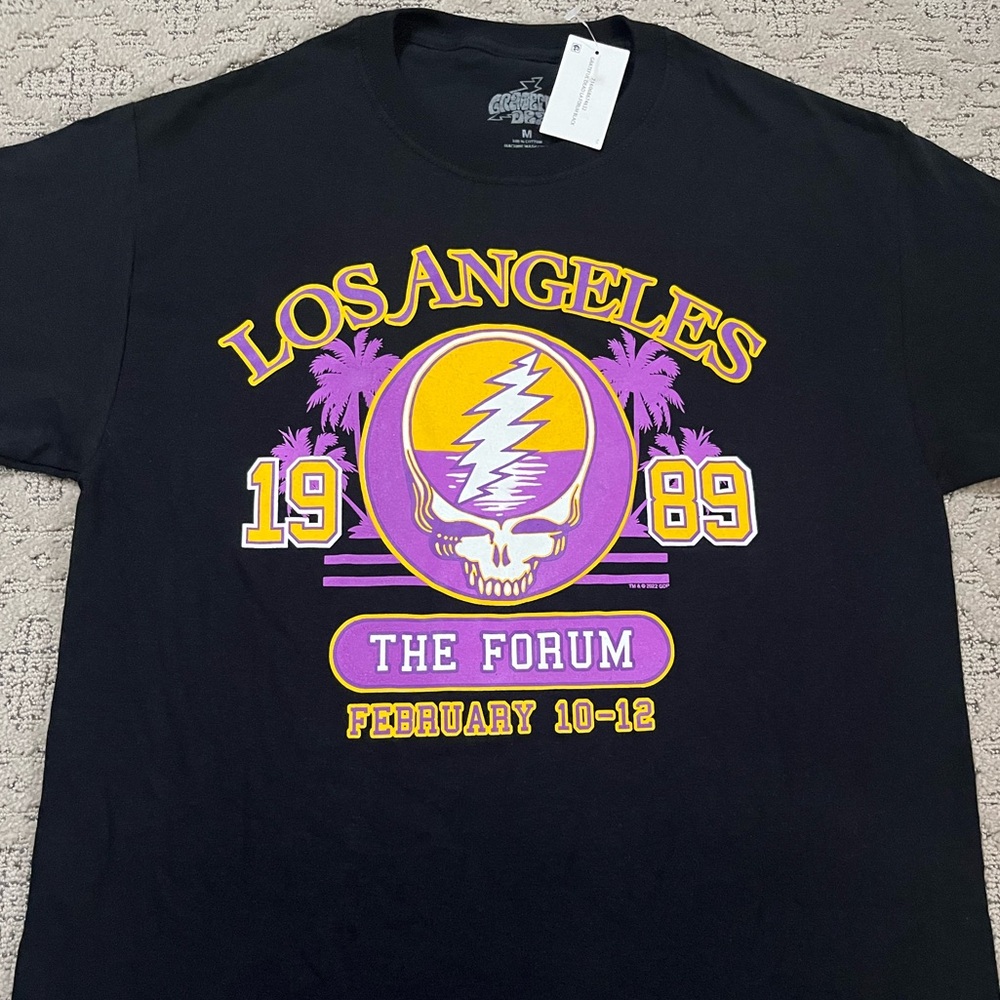 🐢 '22 Grateful Dead Band LA Lakers Steal Face Forum 1989 Skully Los Angeles Tee